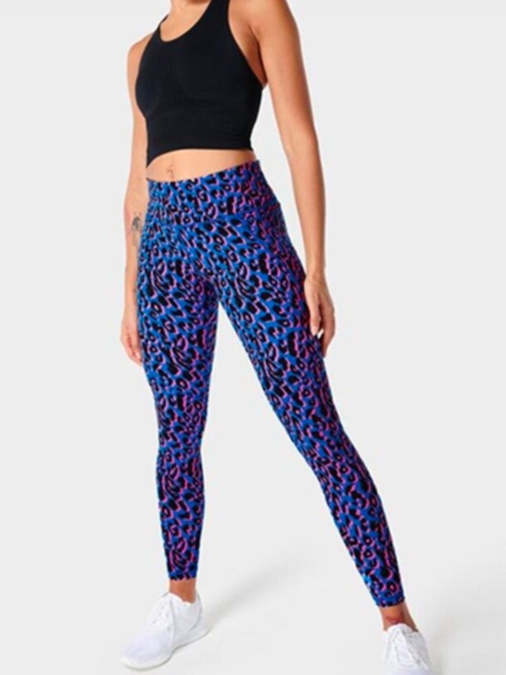 SWEATY BETTY 7/8 Length Power Tight Cheetah Print In Blue Pink